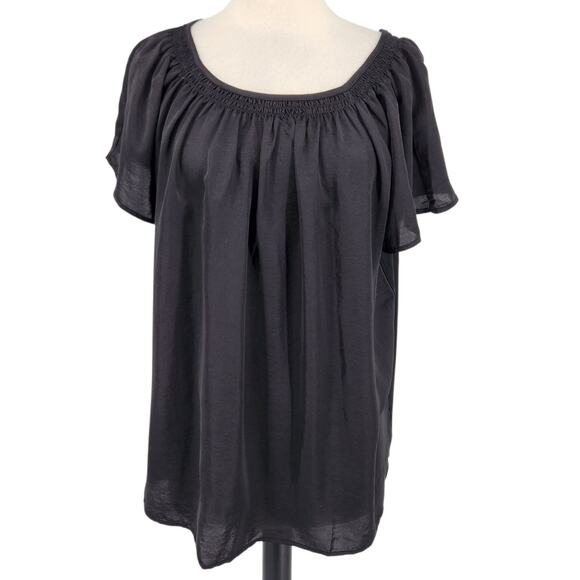 LOFT Mixed Fabric Black Top – Chiffon Front with Cotton Back - Picture 1 of 7